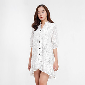 Đầm suông đuôi cá nữ Callia Jina White cổ tàu chữ V tay lửng