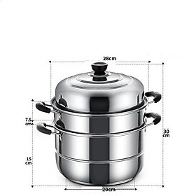 Nồi Hấp Inox 3 Tầng 28cm Cao Cấp (LA91118)