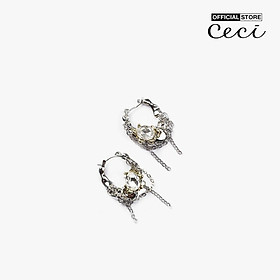 CECI - Khuyên tai nữ khoen tròn đính đá phối chuỗi xích độc đáo CC1-06000144