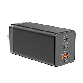 Đen - Adapter củ cóc sạc nhanh 65W đa năng 1 cổng sạc USB và 2 PD Type-C hiệu Baseus Mini GaN Travel chuẩn sạc nhanh PD 3.0 & QC 4.0 - Hàng nhập khẩu