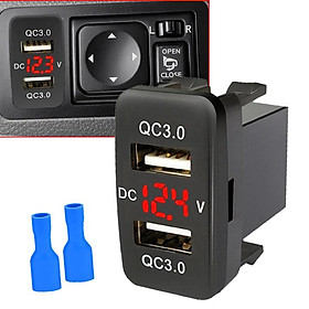 Ổ cắm sạc điện thoại hai cổng USB QC3.0 có đèn led hiển thị điện áp 12V