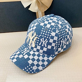 Nón kết, mũ lưỡi trai nam nữ NY MLB caro phối lưới vải Kaki đẹp