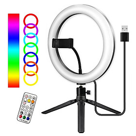 Hình ảnh 10inch/26cm RGB Ring Light LED Fill-in Light Dimmable 3500K-6500K USB Powered with Ballhead Adapter Phone Holder Desktop