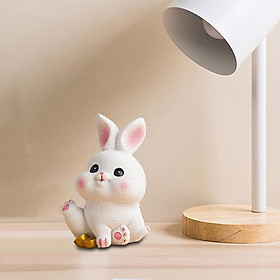 Rabbit Statue Miniature Artwork Small Bunny Figurine for Bookshelf Home Living Room Decoration