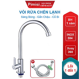 Mua Vòi Rửa Chén Lạnh 1 Đường Nước INOX 304 Pimisi Cao Cấp Mạ Xi Cr/Ni Sáng Bóng Cổ Xoay Bi Cấp Nước Cho Chậu Rửa Bát 1-2-3 Hố Trong Nhà Bếp Gắn Chậu Âm - Dương Bàn Đá Quay 360 Tăng Áp Kiểu Đơn Cổ Ngỗng Cần Cứng - Thân - Để To | Hàng chính hãng