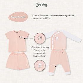 Combo 2 bộ quần áo đầy tháng nhiều màu cho các em bé sơ sinh Boube, Vải sợi tre cao cấp Bamboo thông minh, thoải mái