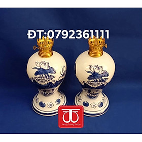 Mua ĐÔI ĐÈN DẦU VẼ SEN CAO 26CM CẢ BÓNG