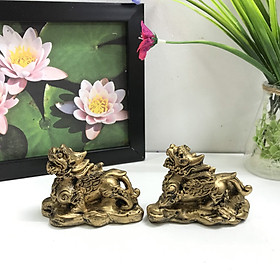 Cặp Tượng Đá Tỳ Hưu Phong Thủy - Màu Nhũ Vàng - Size Nhỏ