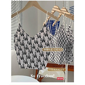 Áo 2 Dây Bún họa tiết sang chảnh Áo Croptop Nữ kiểu yếm Chất su mát lịm