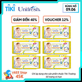 Combo 6 Khăn Ướt Unifresh Không Mùi Vitamin E 80M (80 Miếng)