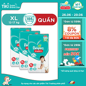 Combo 3 Tã Quần Pampers Giữ Dáng Mới Gói Cực Đại M74/L68/XL62/XXL56 - XL186