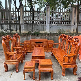 Bộ bàn ghế minh quốc đào tay 12 gỗ hương đá