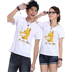 Bộ Áo Thun Đôi Nam Nữ Pikalong Màu Trắng
