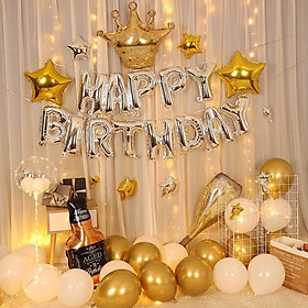 Hình ảnh Bộ bong bóng trang trí sinh nhật vàng gold kèm màn kim tuyến birthday set SNNL45