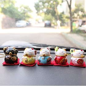 Mua Bộ combo 05 mèo thần tài Maneki Mako - Ngũ Phúc Lâm Môn bằng sứ trang trí xe  kệ tủ mang may mắn tài lộc tới cho bạn