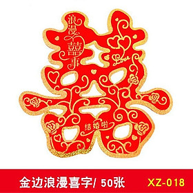 Sticker song hỷ trang trí cưới màu đỏ ánh vàng