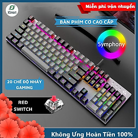 Bàn Phím Cơ Gaming Cao Cấp XSmart K1 Có 20 Chế Độ Nháy LED RGB Cực Đẹp, 104 Phím Full Size Sử Dụng Trục Cơ Red Switch Gõ Siêu Êm Bản Nâng Cấp Mới Nhất Tương Thích Với Các Dòng Máy Tính, Laptop, PC - Hàng Chính Hãng