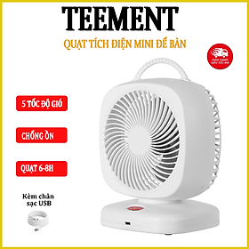 Mua Quạt Để Bàn Tích Điện Mini 5 Cấp Độ Gió Teement  Dung Lượng Pin Lớn 2000mah Không Tiếng Ồn   Tặng Kèm Cáp Sạc - Hàng Chính Hãng