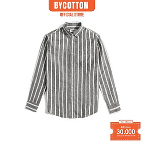 Áo Sơ Mi Nam Dài Tay Phối Sọc BY COTTON Dark Grey Stripes White Shirt