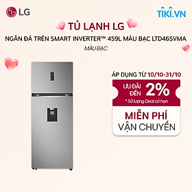 [Chỉ giao Miền Bắc/Nam] Tủ lạnh LG ngăn đá trên Smart Inverter 459L màu bạc LTD46SVMA - Hàng Chính Hãng