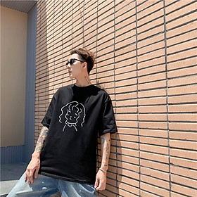 Áo Thun Tay Lỡ Nam Nữ Couple - Team In hình CÔ GÁI TÓC XOĂN Basic Năng Động, Đủ Size 2 Màu Đen, Trắng