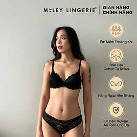 Bộ Áo Ngực Và Quần Lót Nữ Ren Không Gọng Miley Lingerie BRLFLS03 - Đen - 38XL