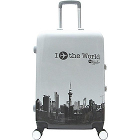 Vali nhựa khung nhôm khóa sập in hình I Fly The World TT005