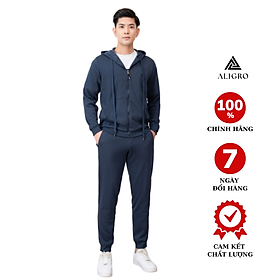 Bộ nỉ hoddie ALIGRO kéo khóa có mũ màu navy BN.15 - L