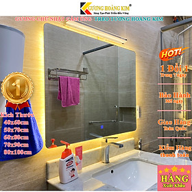 Gương cảm ứng đèn led chữ nhật treo tường bàn trang điểm makeup nhà tắm phòng wc cao cấp thông minh kích thước 70x90 và 80x100cm guonghoangkim mã hk-3012