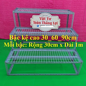 Mua Kệ Sắt V lỗ Bậc thang 3 bậc khung V3x3cm ( Bậc Cao 30cm_60cm_90cm) Vỉ lưới sắt làm bậc rộng 30cm x dài 1m