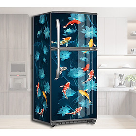 Decal Tủ Lạnh Chủ Đề Cá Chép Hoa sen, Mang Lại May Mắn Tài Lộc - Miếng Decal Dán Trang Trí Tủ Lạnh, Dễ Dàng Tự Bóc Dán, Không Thấm Nước, Không Bay Màu