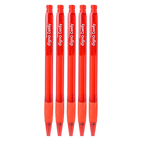 Vỉ 5 Cây Viết Bi Gel Bấm Digno Comfy - Mực Đỏ