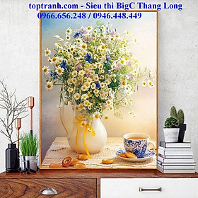 Mua Tranh thêu chữ thập bình hoa cúc họa mi thêu kín MH0885 chưa thêu