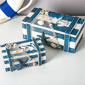 Set 2 Hộp Gỗ Sao Biển Trưng Bày Trang Trí Phong Cách Địa Trung Hải