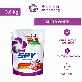 (New) Nước giặt xả SPY Super White túi 3,6kg siêu trắng sáng hương thơm mát lưu hương dài lâu