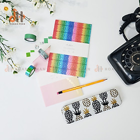 Combo Hai sổ Rainbow - Hộp bút thiếc hoạ tiết quả dứa - Bút chì (Tặng kèm 3 cuộn washi tape)