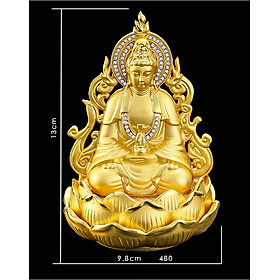 Tượng Phật Quan Âm bằng hợp kim mạ vàng ngồi đài sen để xe ô tô C13 (Tượng 2 mặt)