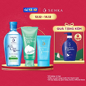 Bộ sản phẩm Senka làm sạch và chống nắng dành cho da mụn (Senka A.L.L.Clear Water Fresh 230ml + SRM Acne Care 100g + Senka Perfect UV Essence 50g)