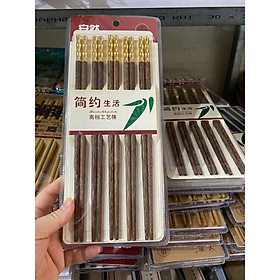 Bộ 5 đôi đũa gỗ nhập khẩu chất lượng cao, bọc mạ vàng dùng cho nhà hàng, gia đình
