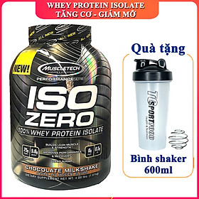 Combo Sữa tăng cơ ISO ZERO 100% Whey Protein Isolate của Muscle Tech hỗ trợ tăng cơ giảm cân đốt mỡ hương Chocolate hộp 4lbs & Bình lắc 600 ml (Màu Ngẫu Nhiên)