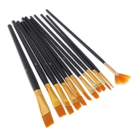 12pcs Pro Artist Paint Brush Set WATER COLOUR ACRYLIC OIL Fan Flat Round Tip