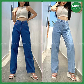 Quần Jeans Nữ, Quần Bò Nữ Aiori Ống Rộng Cạp Cao Trơn Kiểu Bò Suông Phong Cách Thời Trang Hàn Quốc Ulzzang_Mã A003 - Xanh Nhạt