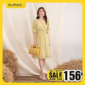 Đầm nữ GUMAC DA1029 thiết kế hoa eo nhún phong cách nhẹ nhàng