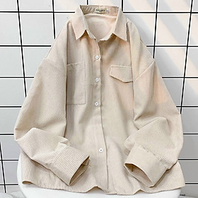 Sơ mi ulzzang áo sơ mi nữ áo kiểu dáng Hàn Quốc sơ mi nhung rộng, Áo Sơ mi Nam Nữ Unisex vải Nhung Gân áo khoác sơ mi form rộng ảnh thật