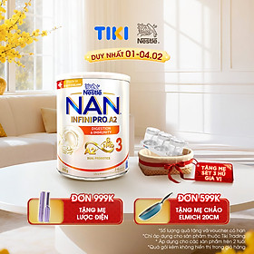 Sữa bột NAN INFINIPRO A2 800g Thụy Sĩ 3 với đạm quý A2 tiêu hóa tốt sau 7 ngày và 6HMO tăng cường đề kháng + Tặng Set 3 hũ nha vị (2 - 6 tuổi)