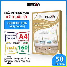 Mua Giấy In Màu Kỹ Thuật Số MEDIA 2 Mặt Lụa (Semi Glossy) Khổ A4 (210 x 297mm) Định Lượng 160/230/260gsm 50 Tờ  Dùng In Ảnh Màu & Tài Liệu Màu - Hàng Chính Hãng