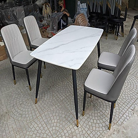 Bộ bàn ghế phòng ăn Tundo bàn mặt đá ceramic monet 1m2 kèm 4 ghế
