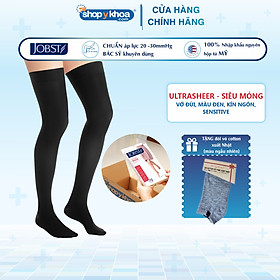 [CÓ QUÀ TẶNG] [Da nhạy cảm] Vớ y khoa đùi silicone JOBST Ultrasheer Sensitive - Siêu mỏng, màu đen, kín ngón, 20-30mmHg, giãn tĩnh mạch chân (Tất y khoa)