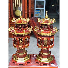 Cặp đèn thờ mái chùa gỗ hương cao 61cm