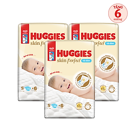 Combo 3 gói Tã/bỉm dán sơ sinh Huggies Skin Perfect S 54+6 miếng với 2 vùng thấm giảm kích ứng da